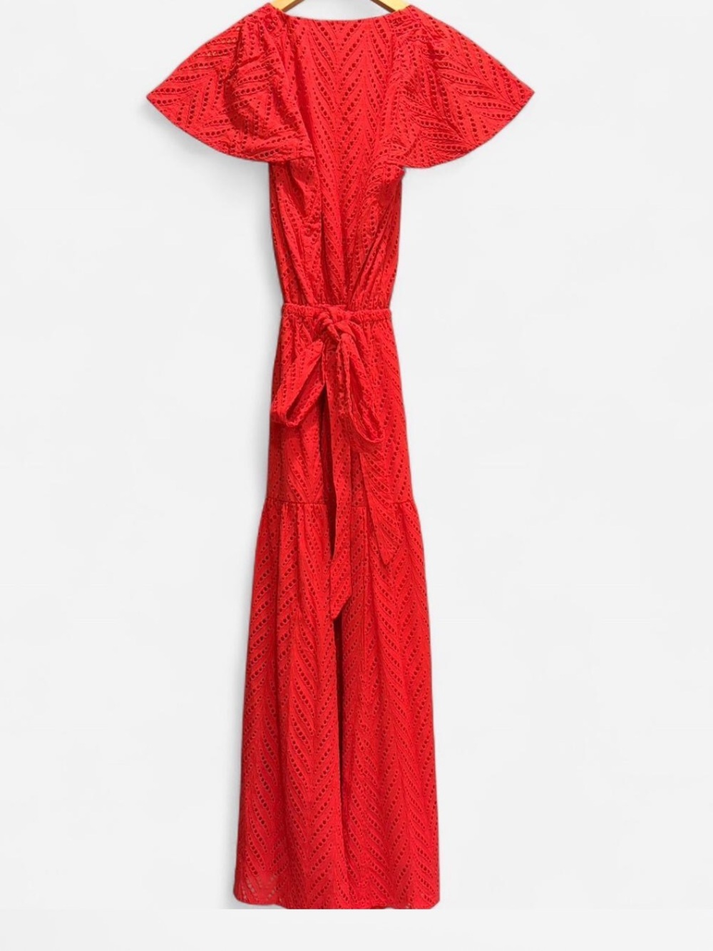Evereve Crimson Eyelet Maxi Dress with Waist Tie NWT